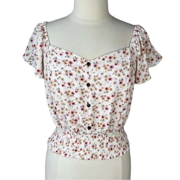 Floral Button-up Short Sleeve Blouse - Picture 1 of 6